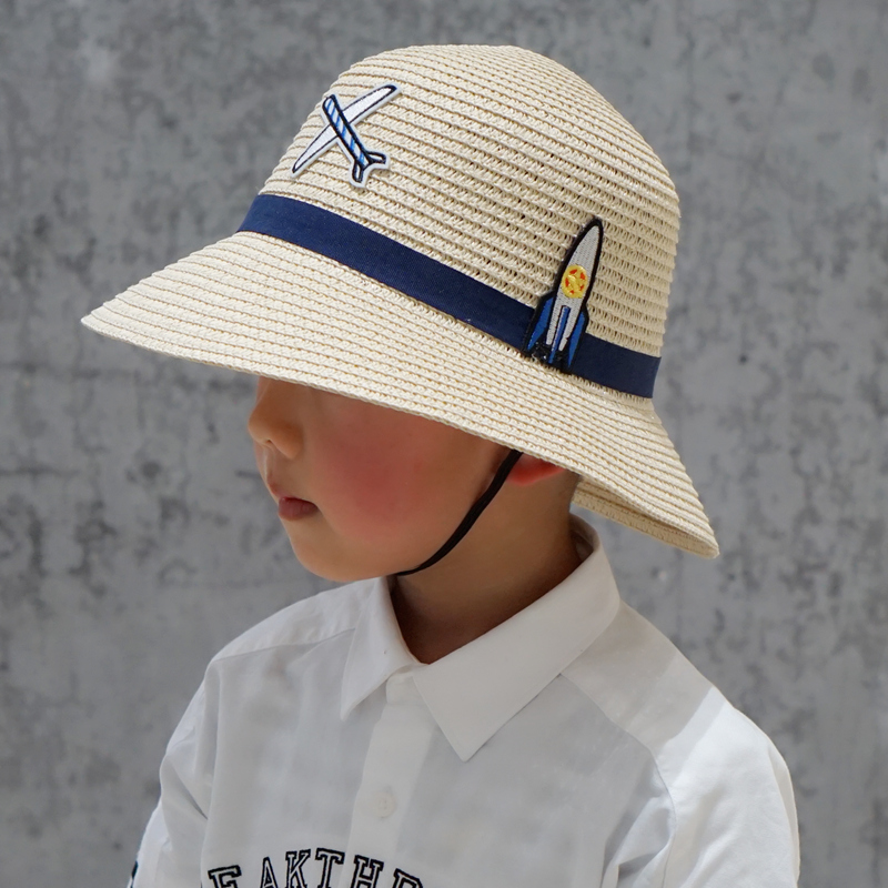 儿童草帽男童大檐遮阳帽亲子帽母子沙滩帽出游宝R宝凉帽小孩太阳