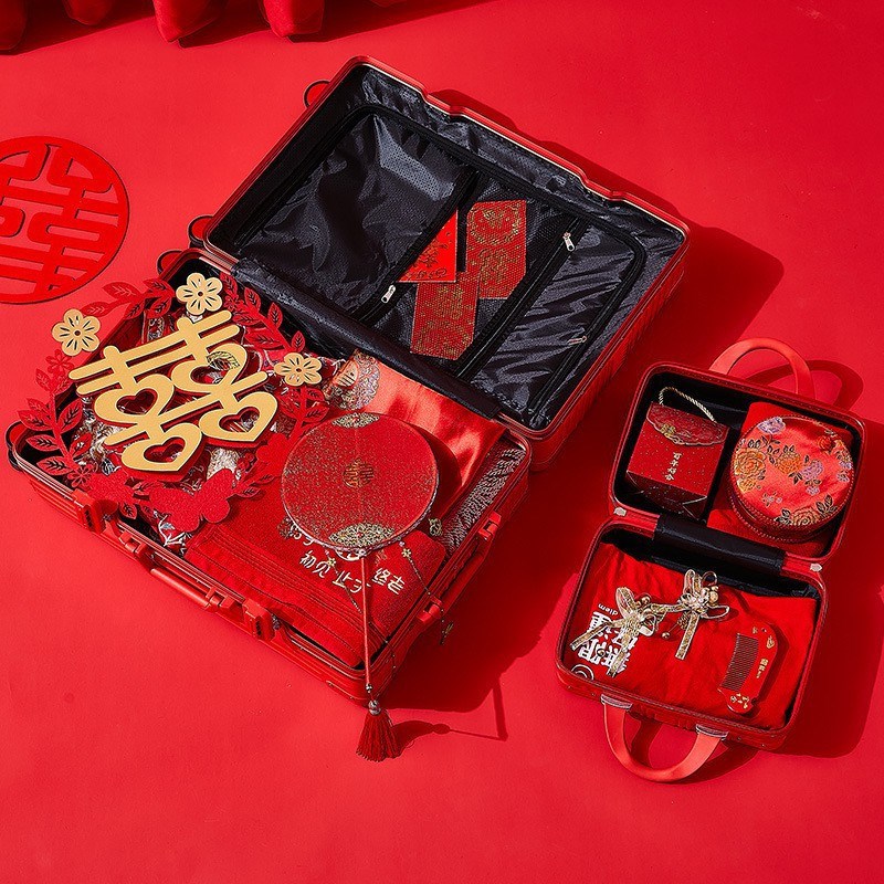 新娘结婚行李箱红色陪嫁拉杆皮箱婚礼嫁妆密码箱女方婚嫁箱子一对
