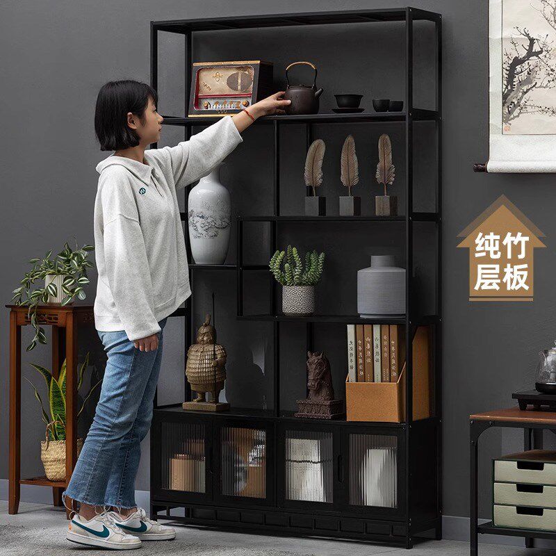 博古架实木中式茶柜置物架茶具茶叶架子茶桌小型现代简约茶室展示