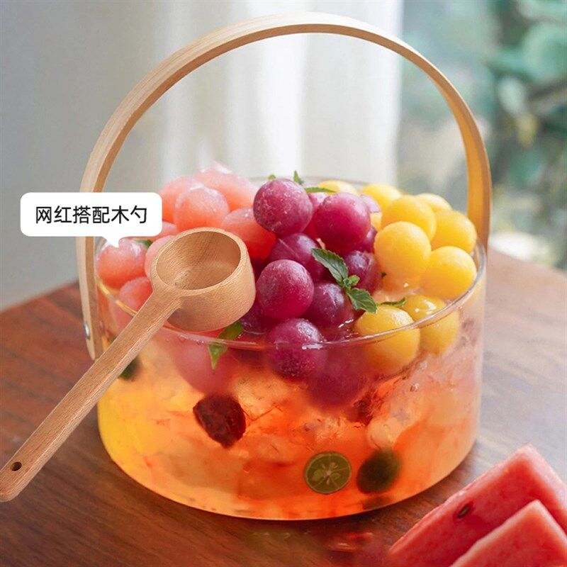 网红水果茶容器快乐桶q夏日实木手提水果盘摆件玻璃家用客厅果篮