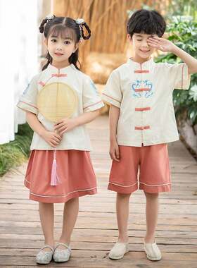 儿童民国风服装男童90-160cm春秋夏款唐装学生女童汉服套装纯色两