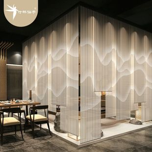 电动卷帘窗帘新中式办公室遮阳帘客厅悬挂式软隔断半透纱屏风挂帘