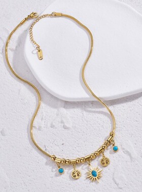 法式复古INS波西米亚风八芒星z生命树项链女镀18K金蛇骨链项饰