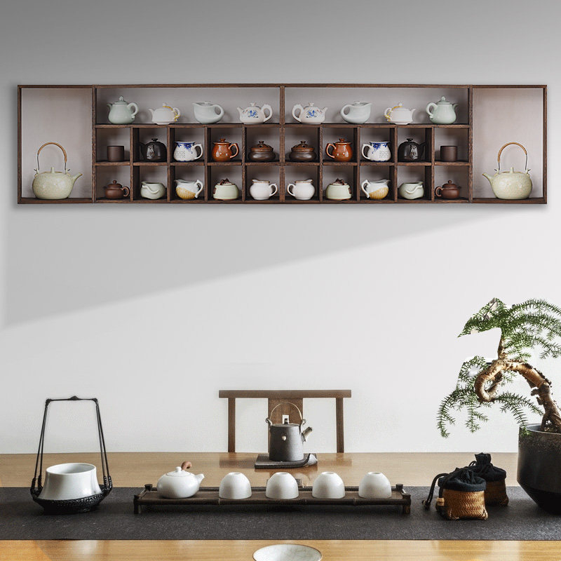 实木博161古架置物架茶壶客厅格壁挂子架杯架多宝阁q展示茶茶具柜