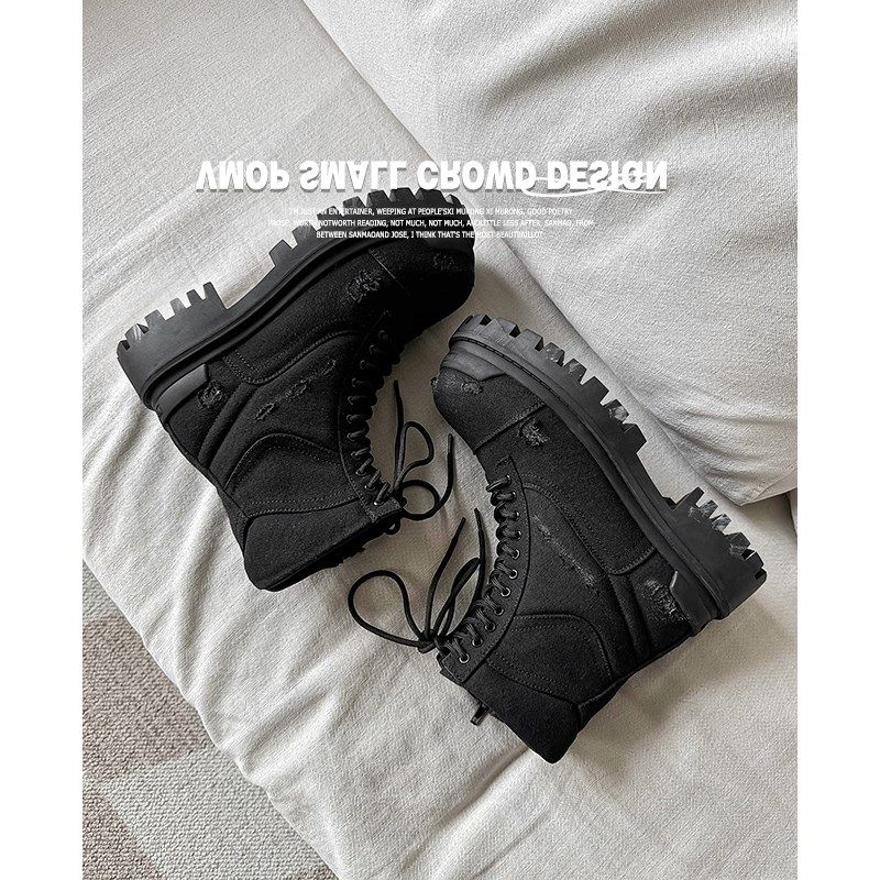 牛仔废土风马丁靴男士高帮休闲沙漠帆布机车靴厚底工装靴子潮