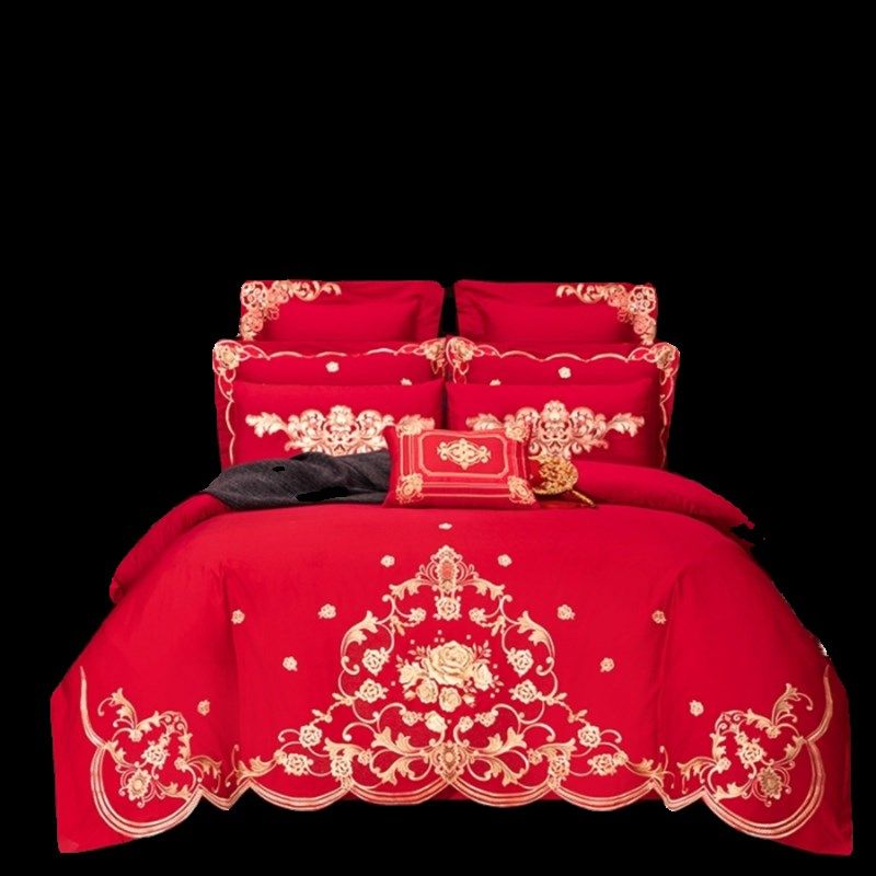 新婚喜被床上四件套全棉粉大红色刺绣花婚庆陪嫁床品被套床单,床上用品,婚庆床品套件,淘宝优惠券,粉丝福利购,淘宝优惠卷