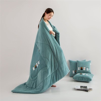 新款秋冬b猫咪牛奶绒加厚抱枕被 午休办公居家卡通抱枕被子两用