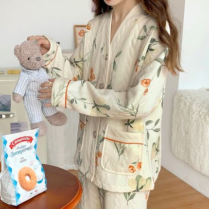 空气棉月子服春秋季纯棉产后加厚喂奶哺乳孕妇睡衣秋冬款孕期专用