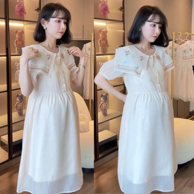 孕妇夏装连衣裙冰丝凉快网红雪纺a字裙哺乳衣夏天仙女裙薄款孕妇