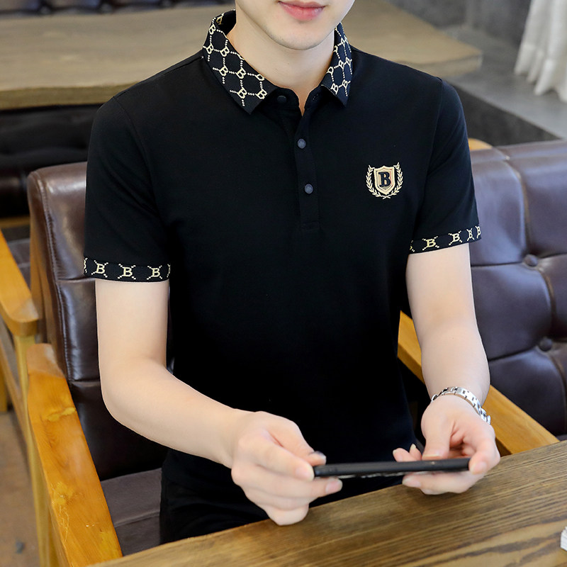 polo衫男短袖夏季潮牌刺绣翻领修身薄款冰丝保罗衫高级感男士T恤