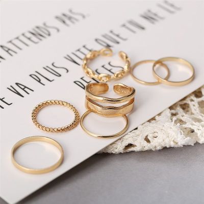 推荐rings women 7-piece set 合金金色戒指女复古链条戒指组套7