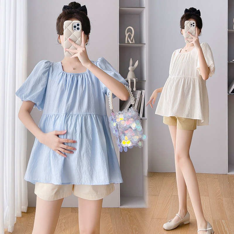 小个子孕妇装夏天薄款套装时尚洋气泡泡袖娃娃衫上衣短裤两件套女,孕妇装/孕产妇用品/营养,套装,淘宝优惠券,粉丝福利购,淘宝优惠卷