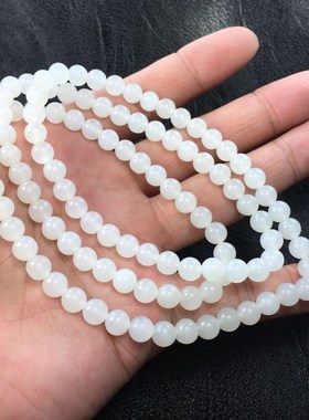 新疆和田且末羊脂白玉级卡6mm毫米10I8多圈素项手链子串挂绳佛珠
