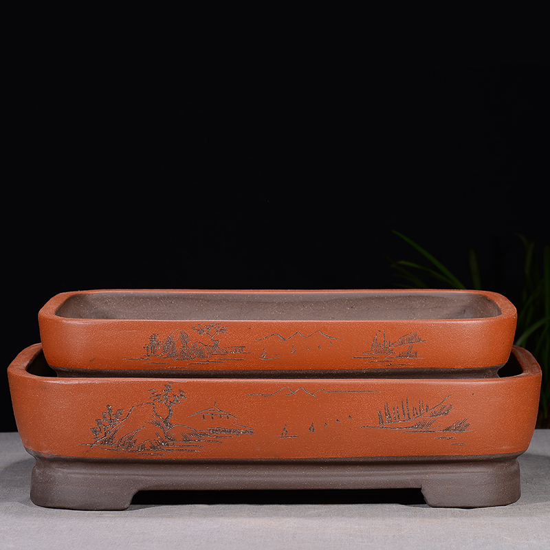 特大号紫砂花盆j长方形无孔假山吸水石有孔树桩花卉绿植盆景盆家