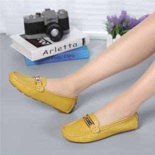 Leather Loafers Metal Women& Spring Slip 39;s Oon Ladies Fas