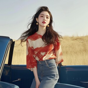 法式轻熟风小众设计感别致独特绝美短袖T恤上衣撞色雪纺衬衫夏季