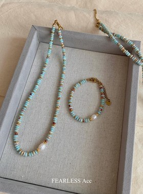 2024新款天然彩色串珠寿山石珍珠项F链女轻奢小众个性锁骨颈链项