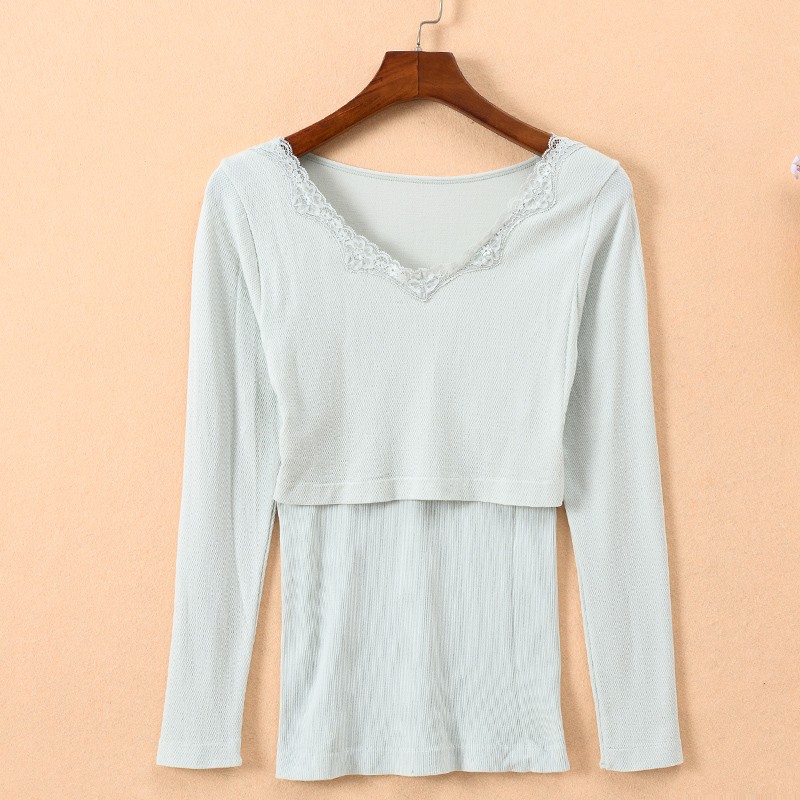 孕妇秋衣产后哺乳上衣月子服秋冬保暖内衣收腹秋衣U喂奶衣单件上