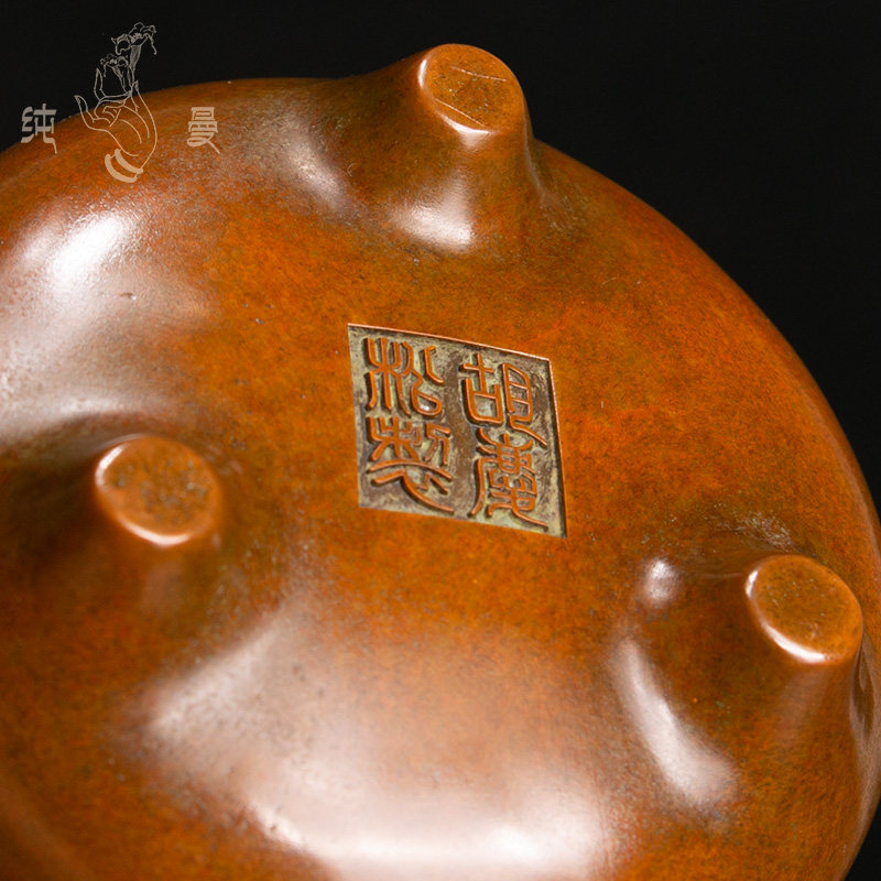 庆松堂苏工铜炉名家胡庆松制圆脚鬲式香熏炉仿古紫铜家用礼佛熏香