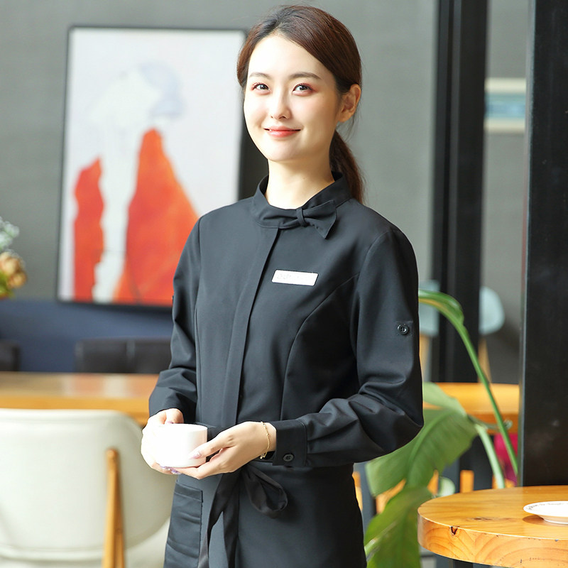 现货奶茶火锅店西餐饮服q务员工作服长袖女吧前台收银衬衣咖啡厅