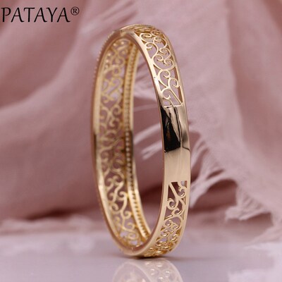 PATAYA New Hollow Bangles 585 Rose Gold Natural Zircon Wo Ba