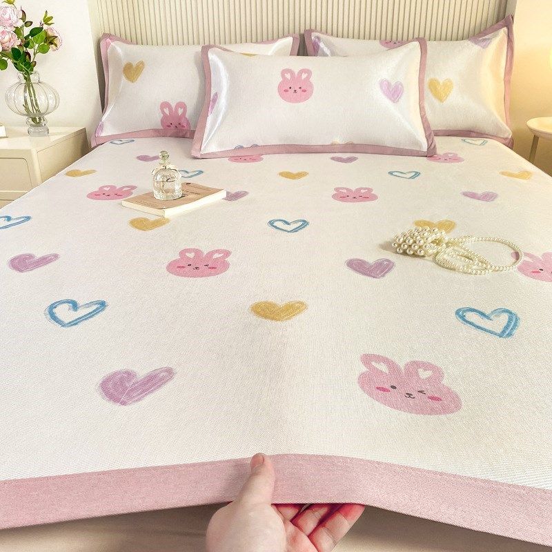 夏季冰丝凉席2024新款可机洗学生宿舍单人软席子床笠款藤席三件套,床上用品,冰丝席,淘宝优惠券,粉丝福利购,淘宝优惠卷