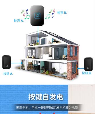 线智子门铃家用超远距离二拖五电能遥O控门电自发玲呼叫器