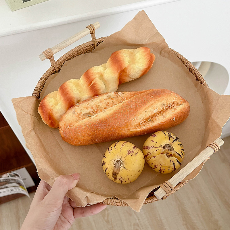 原木风藤b编收纳托盘 手工藤编篮 野餐面包篮拍照氛围道具装饰摆