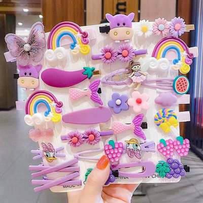 推荐14PCS Girls Sweet Hair Clip Rainbow Fruit Cute Cartoon H