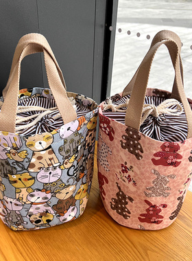 日式保温饭盒袋午餐包便当包帆布带饭学生圆桶保温桶圆形手提袋子