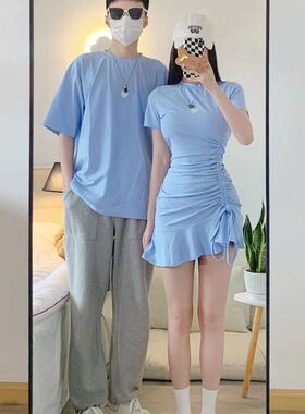 不一样的情侣装夏装2023新款春夏t恤裙子套装一裙一Y衣设计感小众