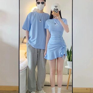 不一样的情侣装夏装2023新款春夏t恤裙子套装一裙一Y衣设计感小众