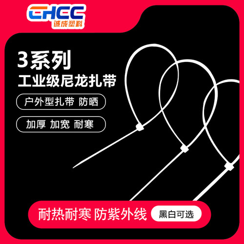 诚成自锁式尼龙扎带3*4*2v00*5*8白色束线带卡扣电线捆绑带塑料长