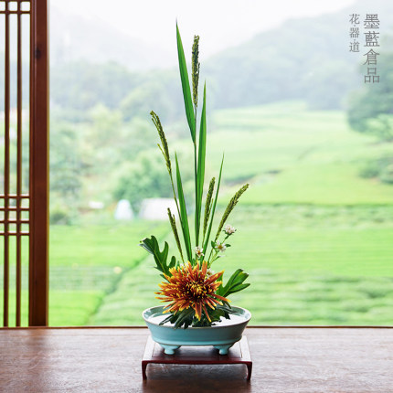 仿古汝窑水仙盆陶瓷水培花u盆 日式花道插花花器复古禅意中式器皿