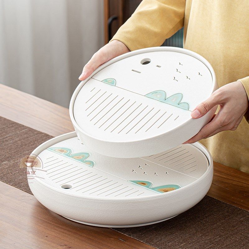 手绘远山大号茶盘全陶瓷储水茶托盘家用茶海沥水干泡茶台小号托盘,餐饮具,茶盘,淘宝优惠券,粉丝福利购,淘宝优惠卷