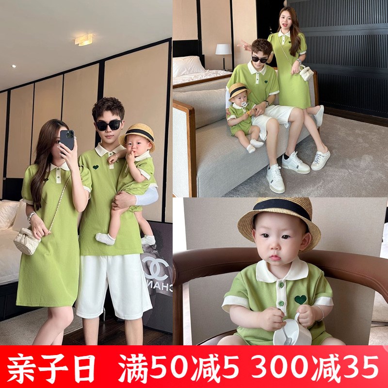 热销高端亲子装夏装短袖POLO衫T恤连衣裙一家三口婴儿母子母女全