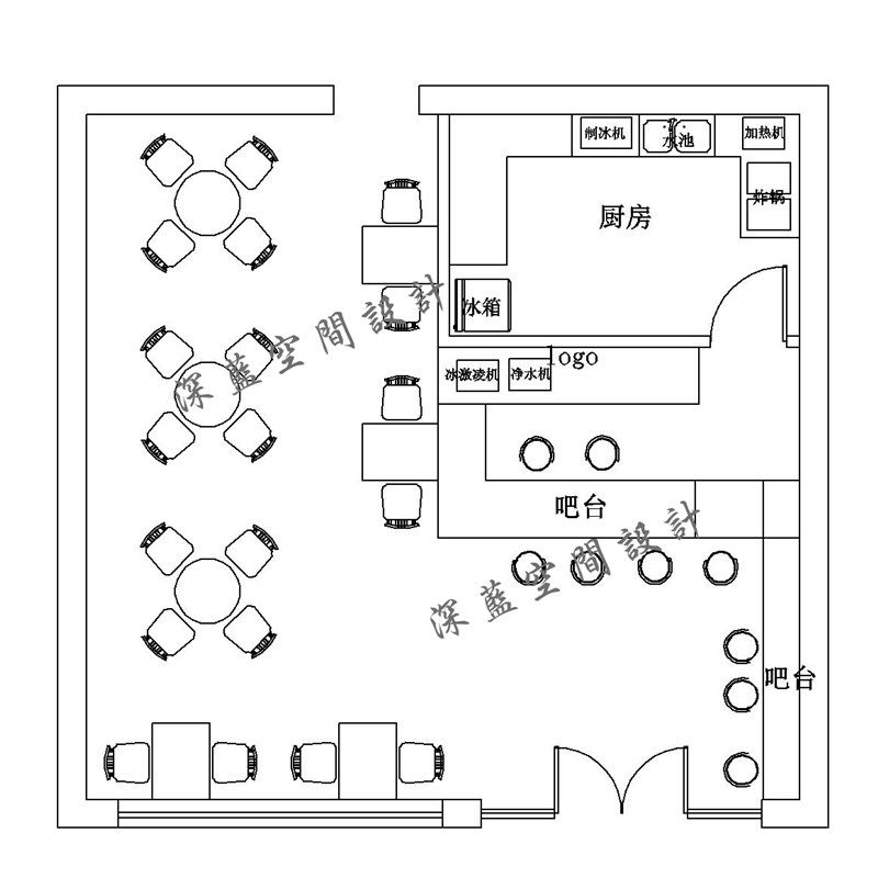 cad代画奶茶店平面布局图水吧冷饮茶点烘培蛋糕面包食品商业店铺