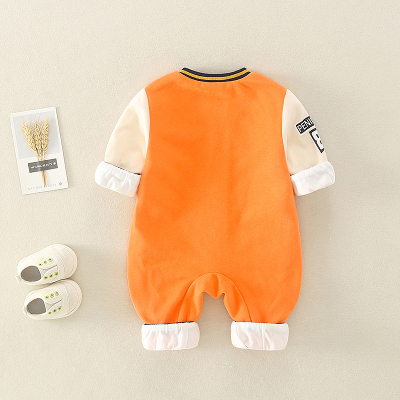 网红新生婴儿儿春装连体衣套装男宝宝双层棒球服春秋外穿哈衣爬服