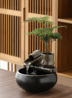 招财流水摆件循环水客厅办公区桌面迷你玄关O装饰加湿开业乔迁礼