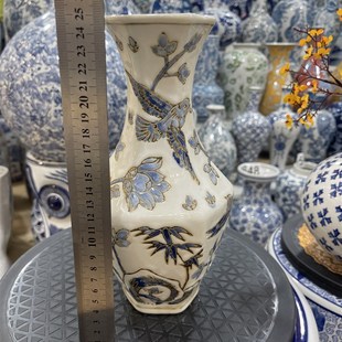 新品 饰品复古青花.瓷家居小摆 花瓶摆件新中式 客厅插干花装