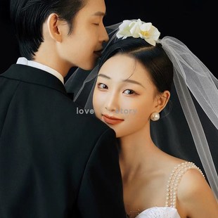 2023新款头纱长款拖地拖尾3米大头纱J单层硬纱简约素纱抓纱造型白