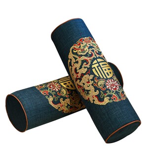 罗汉床扶手枕刺绣新中式长条抱枕靠垫红木沙发靠枕两侧圆柱靠背枕