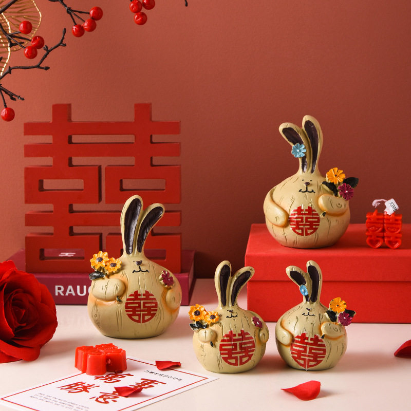 极速发货立体喜字木质摆件结婚订婚宴摆台布O置装饰红色囍字婚房