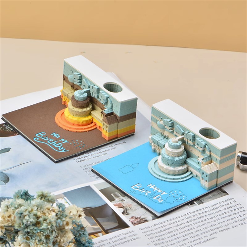 3D立体纸雕生日蛋糕模型便签纸本网红创意艺术R品教师节礼物便利