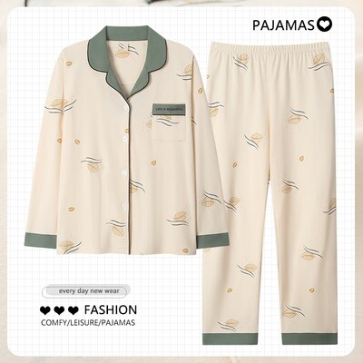 妈妈睡衣春秋季长袖中年人妇女士家居服秋冬薄款全棉大码套装