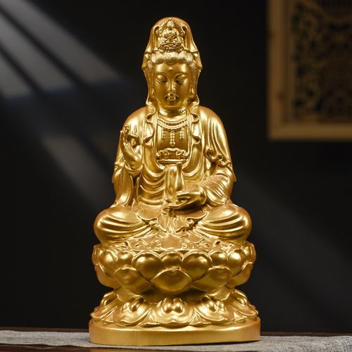 木雕观音摆件实木观音菩萨金身佛像纯木质南海观士音家居客厅供奉