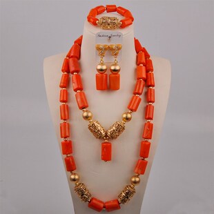 Nigerian Jewelry Beads Coral African Set 推荐 Orange Wedding