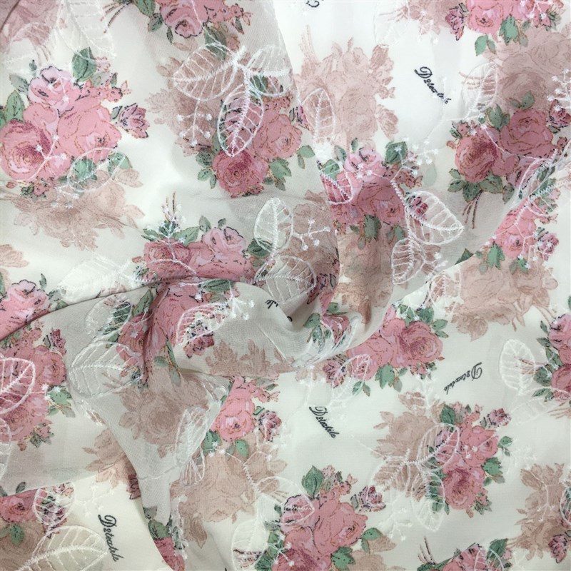 雪纺印花绣花面料棉布刺绣镂空中式旗袍服装连衣裙多色绣花布料