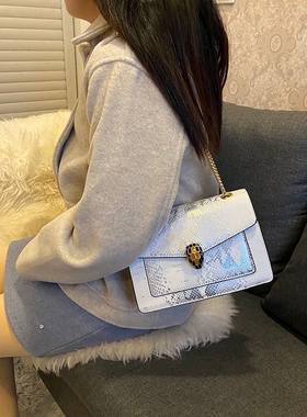 变色蛇头隔层单肩包包女2023新款潮高级感洋派质感链条小方斜挎包