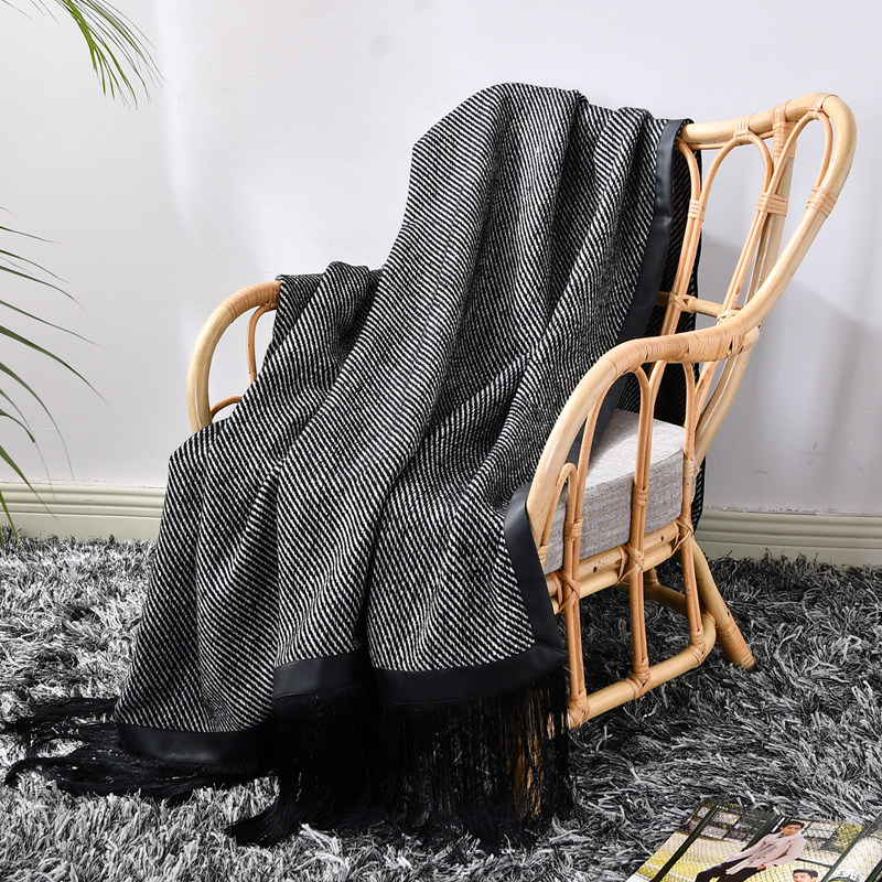 样板房间黑色搭毯床尾巾毛毯盖毯沙发毯民宿黑白斜纹流苏装饰毯,床上用品,休闲毯/毛毯/绒毯,淘宝优惠券,粉丝福利购,淘宝优惠卷